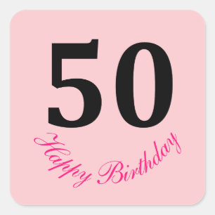 Sticker Carré 50e Joyeux Anniversaire rose pâle Cinquante Cute p