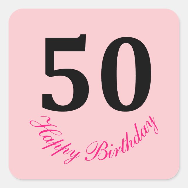 Sticker Carré 50e Joyeux Anniversaire rose pâle Cinquante Cute p (Devant)