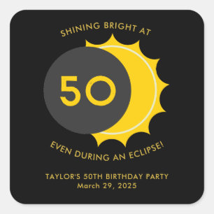 Sticker Carré 50ème anniversaire de fête et Éclipse solaire 2025