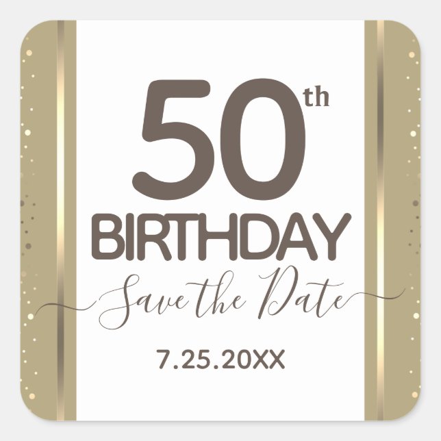 Sticker Carré 50th Birthday Gold Enregistrer la date Elegant Scr (Devant)