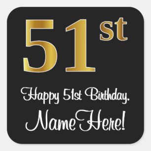 Sticker Carré 51e anniversaire - Elégant luxe Faux Gold Look #