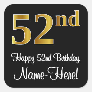 Sticker Carré 52e anniversaire - Elégant luxe Faux Gold Look #