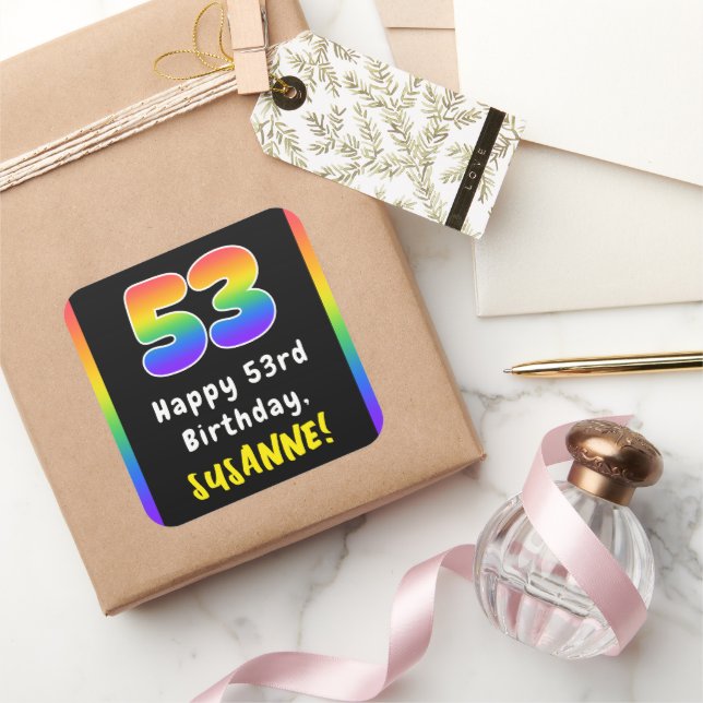 Sticker Carré 53e anniversaire : Rainbow Spectrum # 53, Nom pers (Cadeaux)