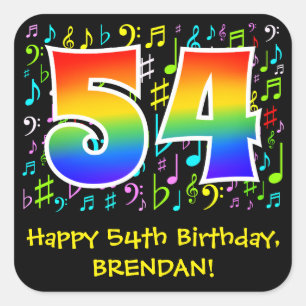 Sticker Carré 54e anniversaire : Symboles de musique colorée, A