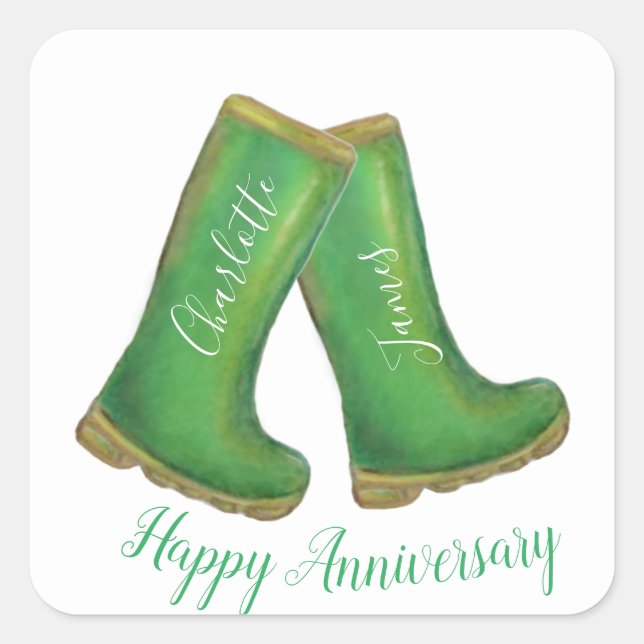 Sticker Carré 55e anniversaire émeraude mariage vert welly boot (Devant)