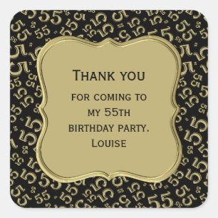 Sticker Carré 55e anniversaire Thème Gold/Black Party - Merci
