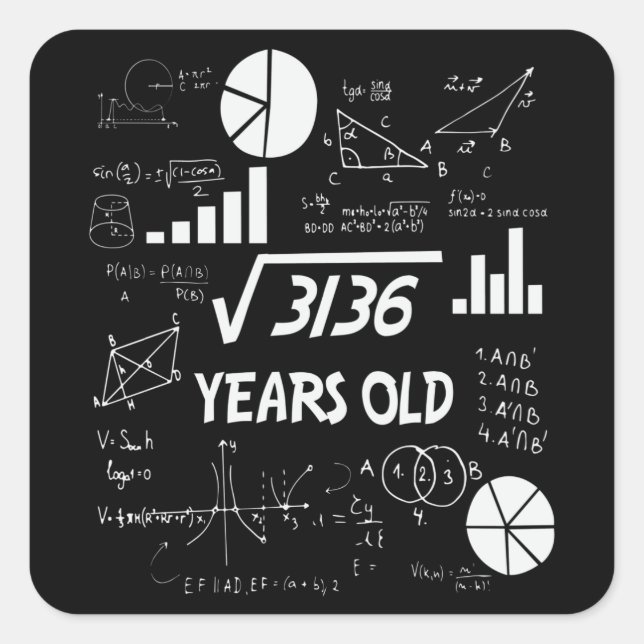 Sticker Carré 56 ans Enseignant en mathématiques Anniversaires 5 (Devant)