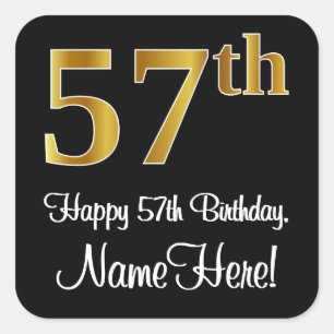 Sticker Carré 57e anniversaire - Elégant Luxueux Faux Gold Look