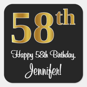 Sticker Carré 58e anniversaire - Elégant Luxueux Faux Gold Look
