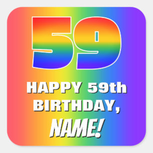 Sticker Carré 59e anniversaire : coloré, amusant Motif arc-en-ci