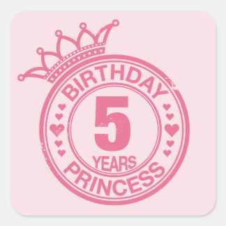 Sticker Carré 5 ans - Anniversaire Princesse - rose