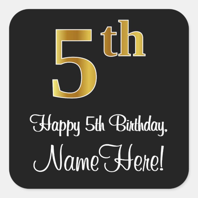 Sticker Carré 5e anniversaire - Elégant luxe Faux Gold Look # (Devant)