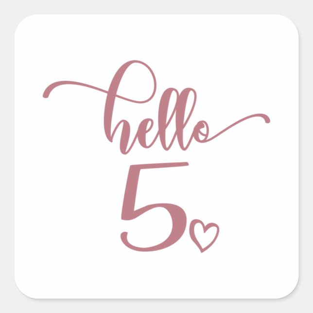 Sticker Carré 5e anniversaire Filles Bonjour Cinq mignonnes Enfa (Devant)