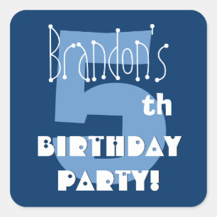 Sticker Carré 5e anniversaire Nom personnalisé Marine et bébé bl