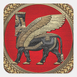 Sticker Carré [600] Assyrian Winged Bull : Gold and Black Lamass