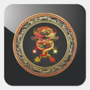 Sticker Carré [600] Dragons rouges et jaunes