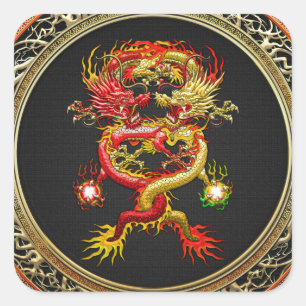 Sticker Carré [600] Dragons rouges et jaunes