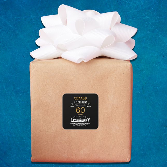 Sticker Carré 60e anniversaire Black Gold Legendary Retro (60th Birthday Black Gold Legendary Retro Square Sticker)