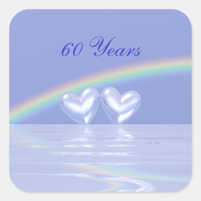 Sticker Carré 60e anniversaire Coeurs de diamants (Devant)