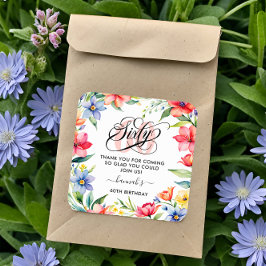 Sticker Carré 60e anniversaire de fête aquarelle Floral