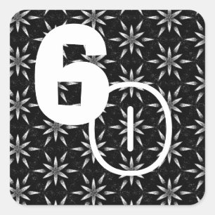 Sticker Carré 60e anniversaire Feu d'artifice noir et blanc