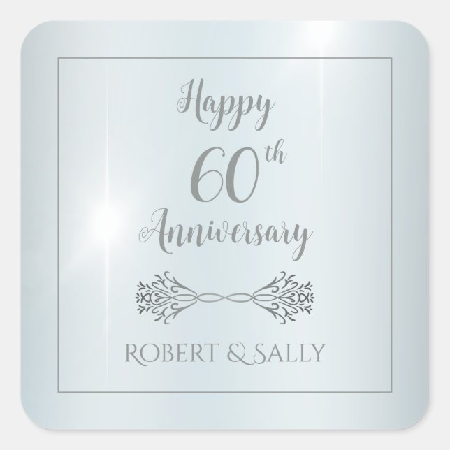 Sticker Carré 60e anniversaire Mariage élégant Favor (Devant)