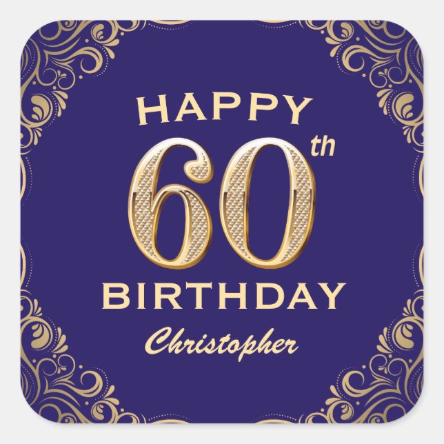 Sticker Carré 60e anniversaire Parties scintillant marine bleu e (Devant)
