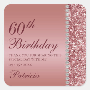 Sticker Carré 60e Anniversaire Rose Gold Élégant