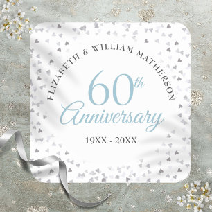 Sticker Carré 60e Cœur de confettis pour anniversaire de diamant