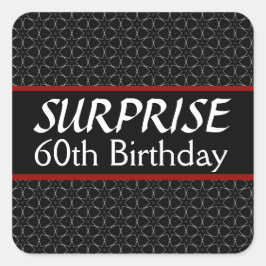 Sticker Carré 60e SURPRISE Anniversaire Noir Argent Rouge