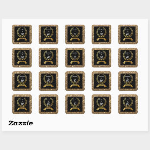 Sticker Carré 60ème Black Gold Parties scintillant Élégante fête
