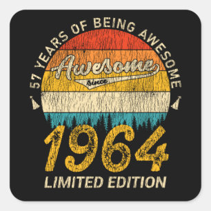 Sticker Carré 61 Ans 1964 Retro Awesome 61e anniversaire Cadeau