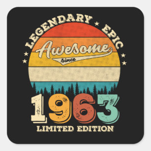 Sticker Carré 62 ans Anniversaire 1963 merveilleux 62e anniversa