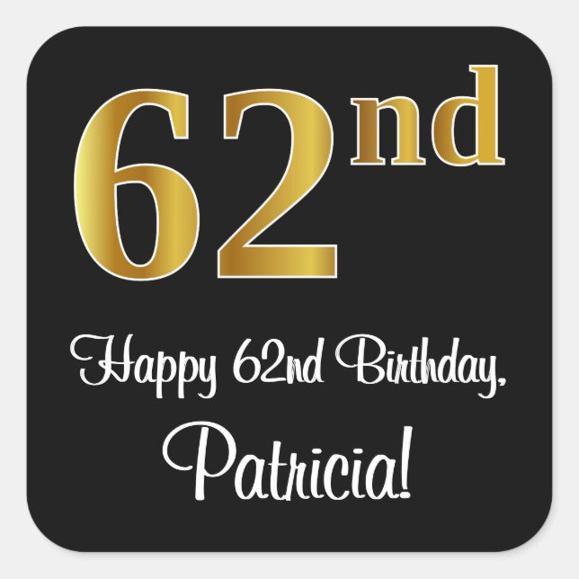 Sticker Carré 62e anniversaire - Elégant luxe Faux Gold Look # (Devant)