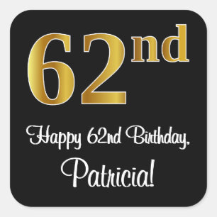 Sticker Carré 62e anniversaire - Elégant luxe Faux Gold Look #