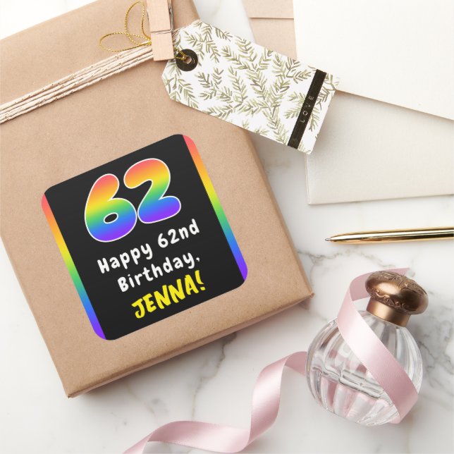 Sticker Carré 62e anniversaire : Rainbow Spectrum # 62, Nom pers (Cadeaux)