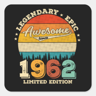 Sticker Carré 63 Ans Anniversaire 1962 Magnifique 63ème annivers