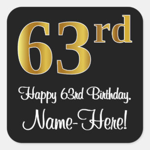 Sticker Carré 63e anniversaire - Elégant Luxueux Faux Gold Look