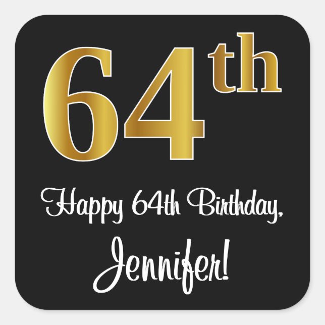 Sticker Carré 64e anniversaire - Elégant luxe Faux Gold Look # (Devant)