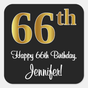 Sticker Carré 66e anniversaire - Elégant luxe Faux Gold Look #