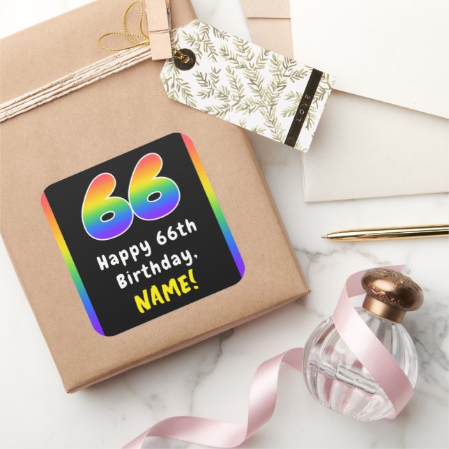 Sticker Carré 66e anniversaire : Rainbow Spectrum # 66, Nom pers (Cadeaux)