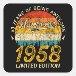 Sticker Carré 67 Ans 1958 Retro Awesome 67e anniversaire Cadeau