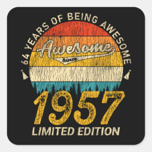Sticker Carré 68 Ans 1957 Retro Awesome 68e anniversaire Cadeau