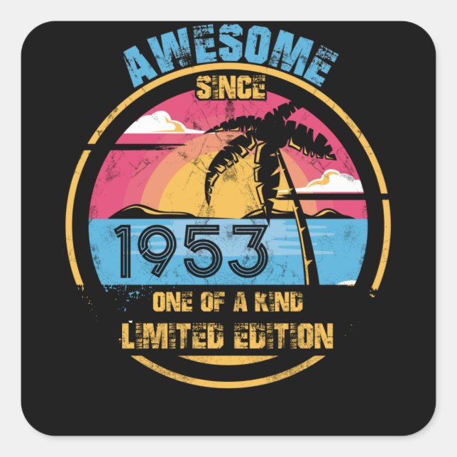 Sticker Carré 69 ans Awesome depuis 1953 69e anniversaire (Devant)