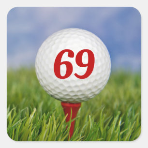 Sticker Carré 69e anniversaire Golf Ball on Red Tee