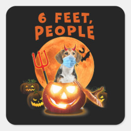 Sticker Carré 6 Pieds, Chien Beagle Avec Masque Cadeau Halloween