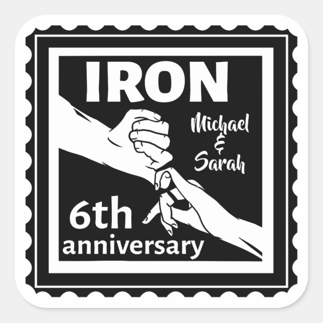 Sticker Carré 6e anniversaire mariage traditionnel cadeau fer (Devant)