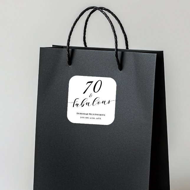 Sticker Carré 70 and Fabulous Seventy Birthday Elegant Script (Créateur téléchargé)