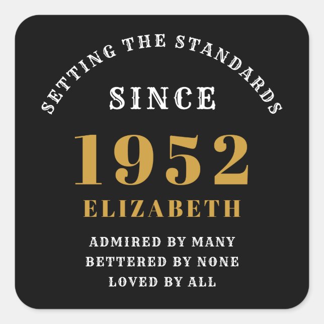 Sticker Carré 70e anniversaire 1952 Elégant Black Gold Chic (Devant)