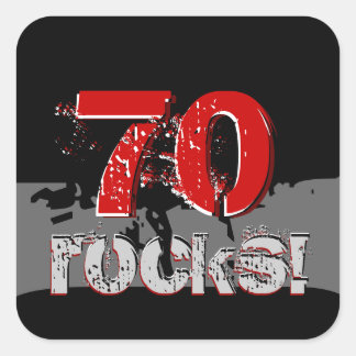 Sticker Carré 70e anniversaire - 70 rochers ! Grunge rouge et no
